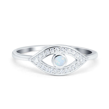 Evil Eye Ring Round Lab Opal Lab Created White Opal 925 Sterling Silver